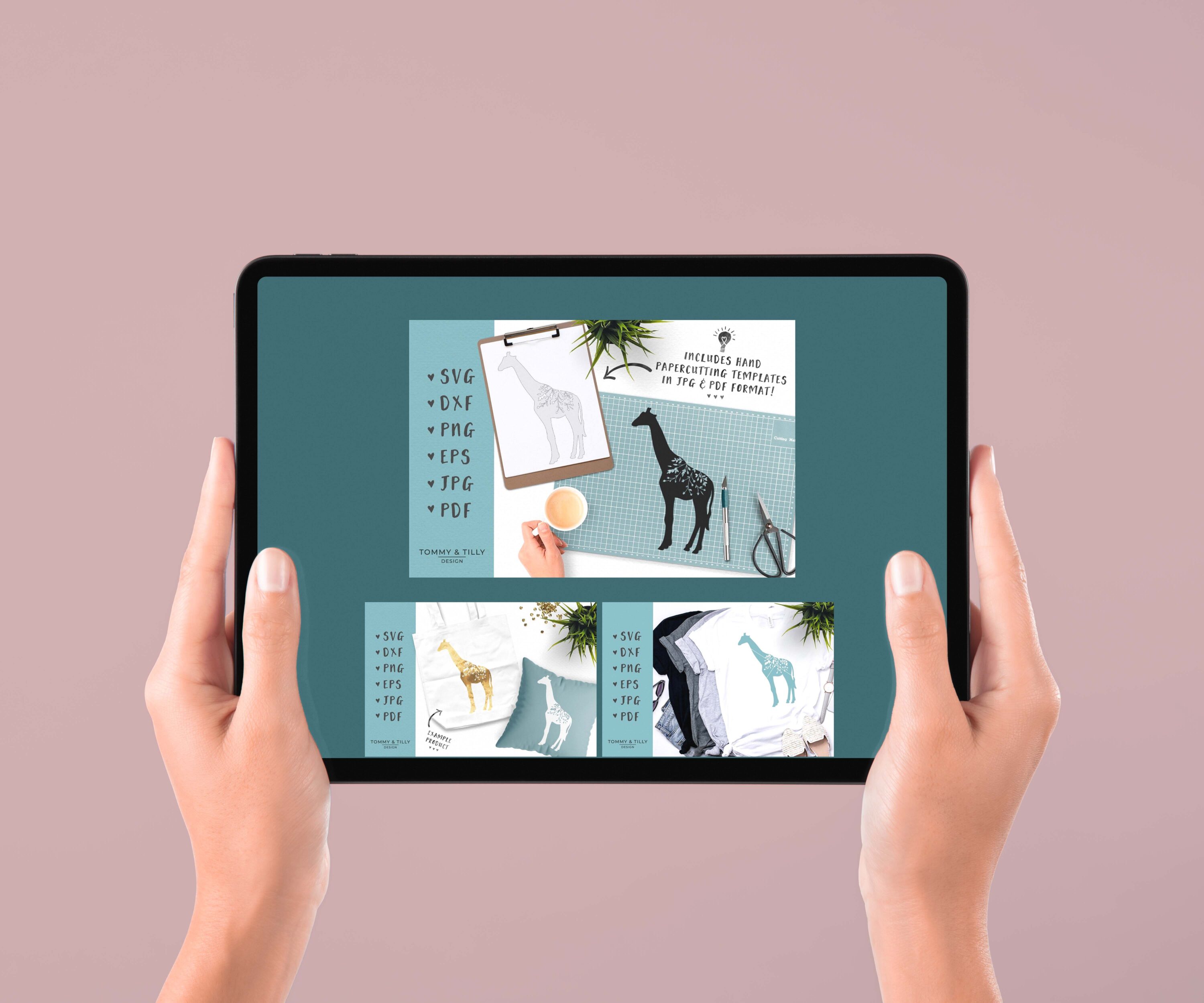 Floral Giraffe -SVG Cut File Clipart - tablet.