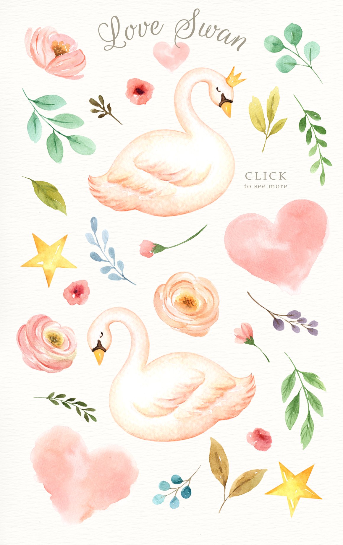 Cute pink and peach elements for swan composition.