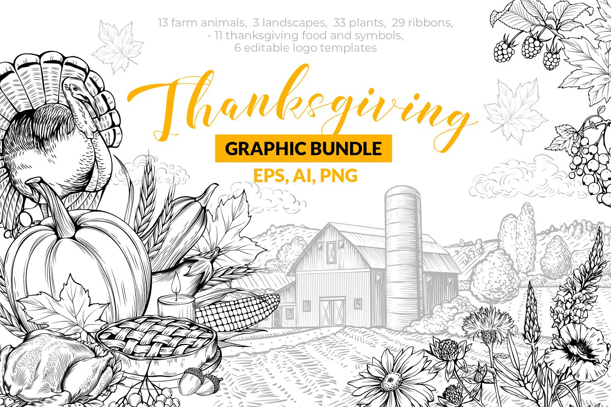 Cover image of The BUNDLE of Thanksgiving Graphics.