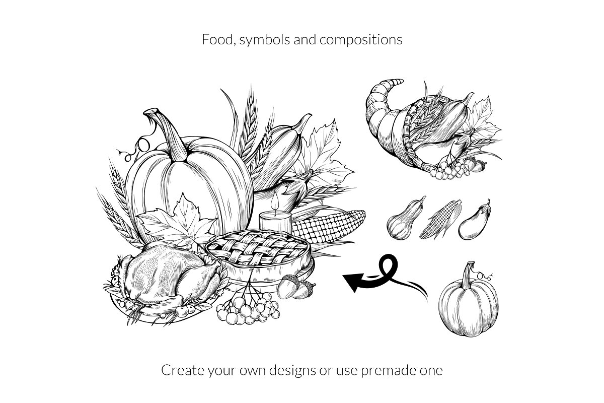 There are a big choice of graphic food, symbols and compositions.