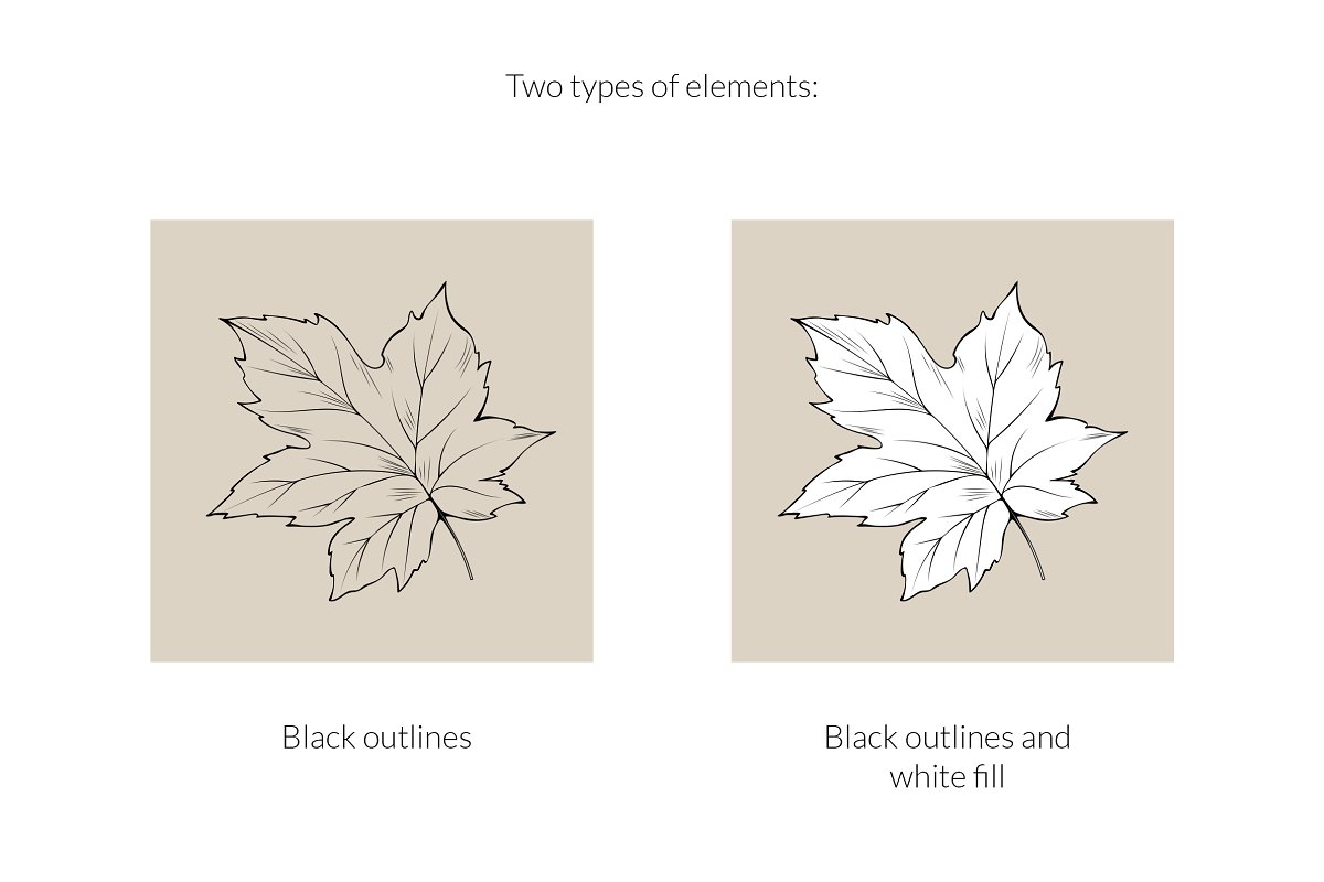 There are two type of elements: black outlines & black outline and white fill.