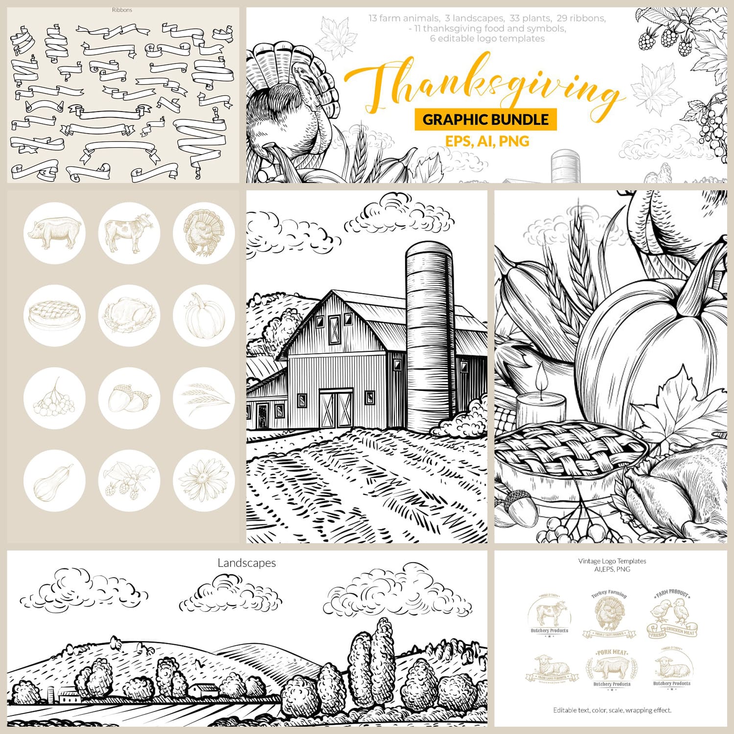 The bundle of thanksgiving graphics - pinterest image preview.