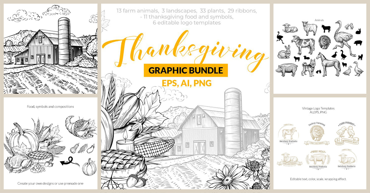 The bundle of thanksgiving graphics - Facebook image preview.