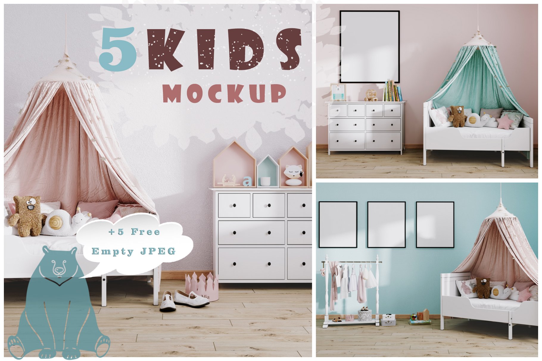 Kids bedroom interior in the different styles.