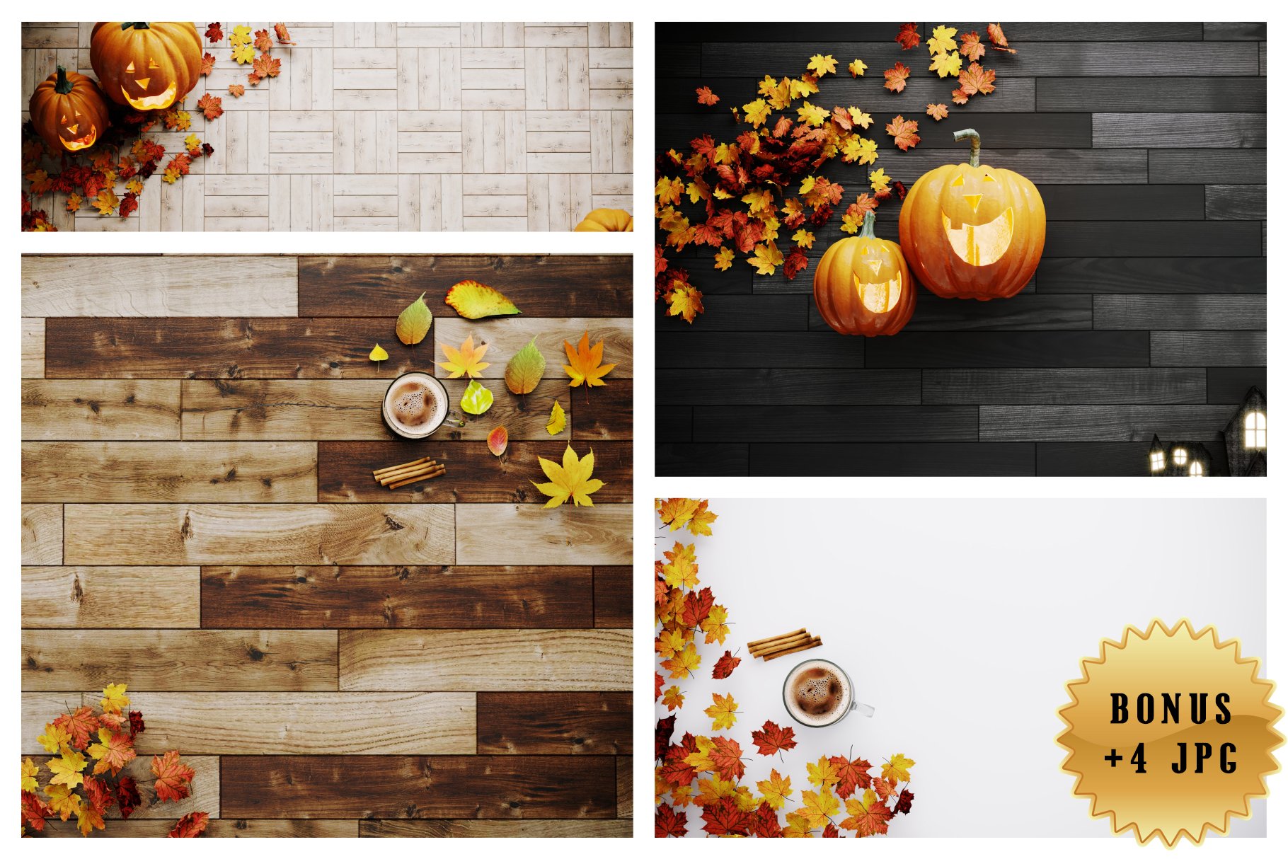 Some types of wooden background with the pumpkins.