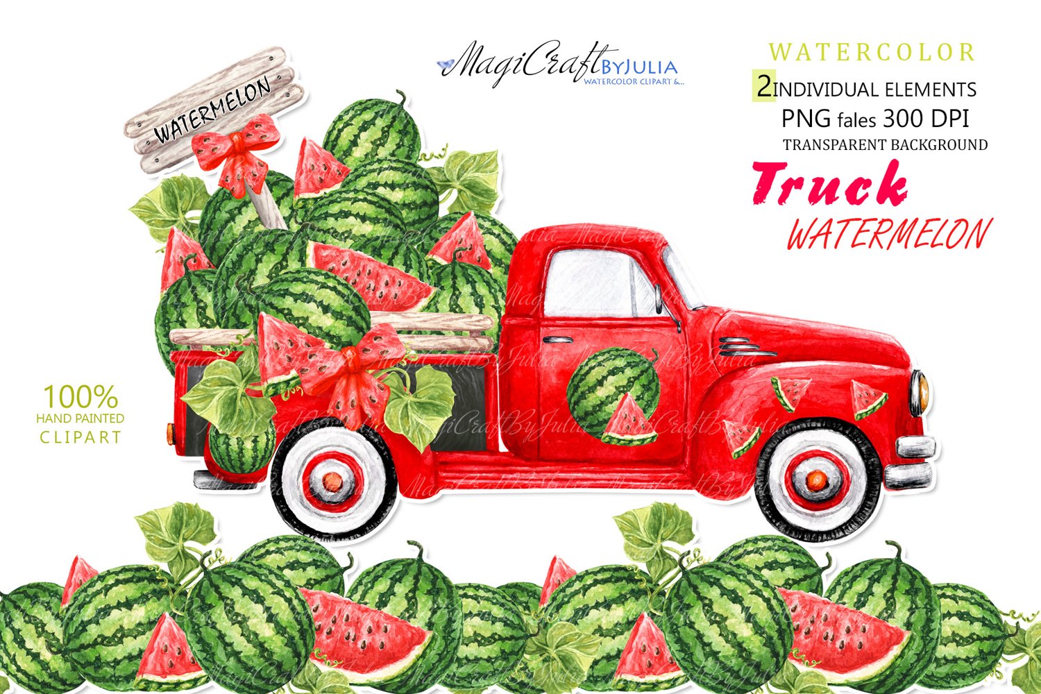 Cover image of Watermelon Red Truck PNG clipart.