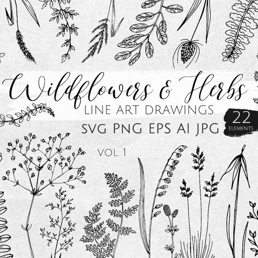 22 Wildflowers & Herbs SVG Line Art cover image.