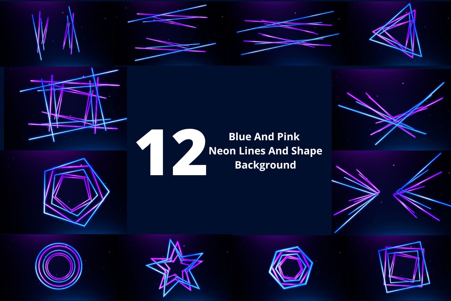 Blue And Pink Neon Lines And Shape Loop Backgrounds Pack 12in1 facebook image.