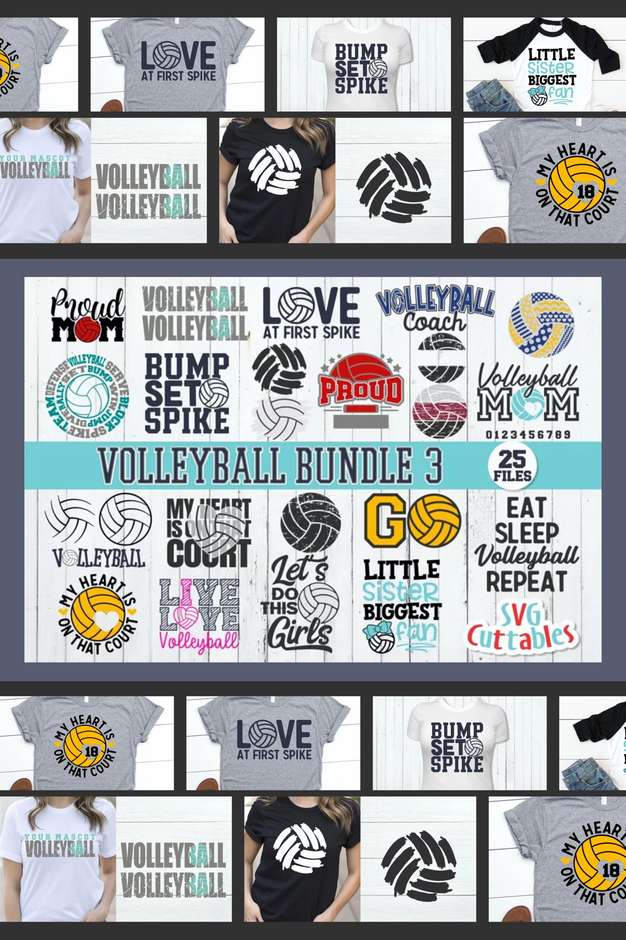 Volleyball svg bundle - pinterest image preview.
