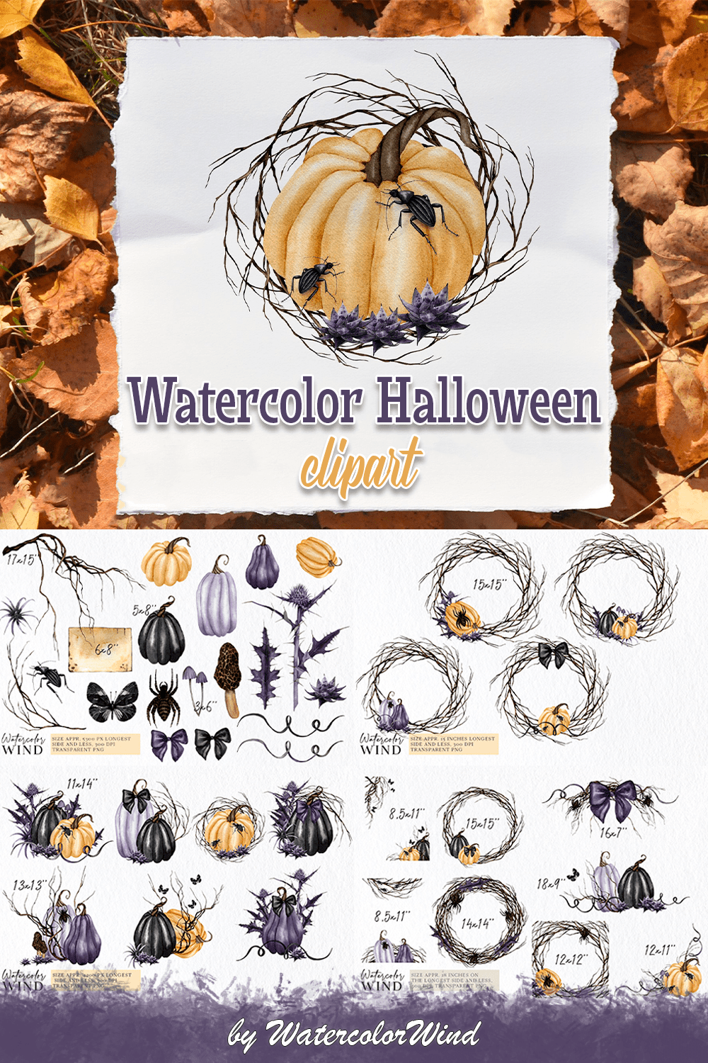 Typical watercolor halloween elements.