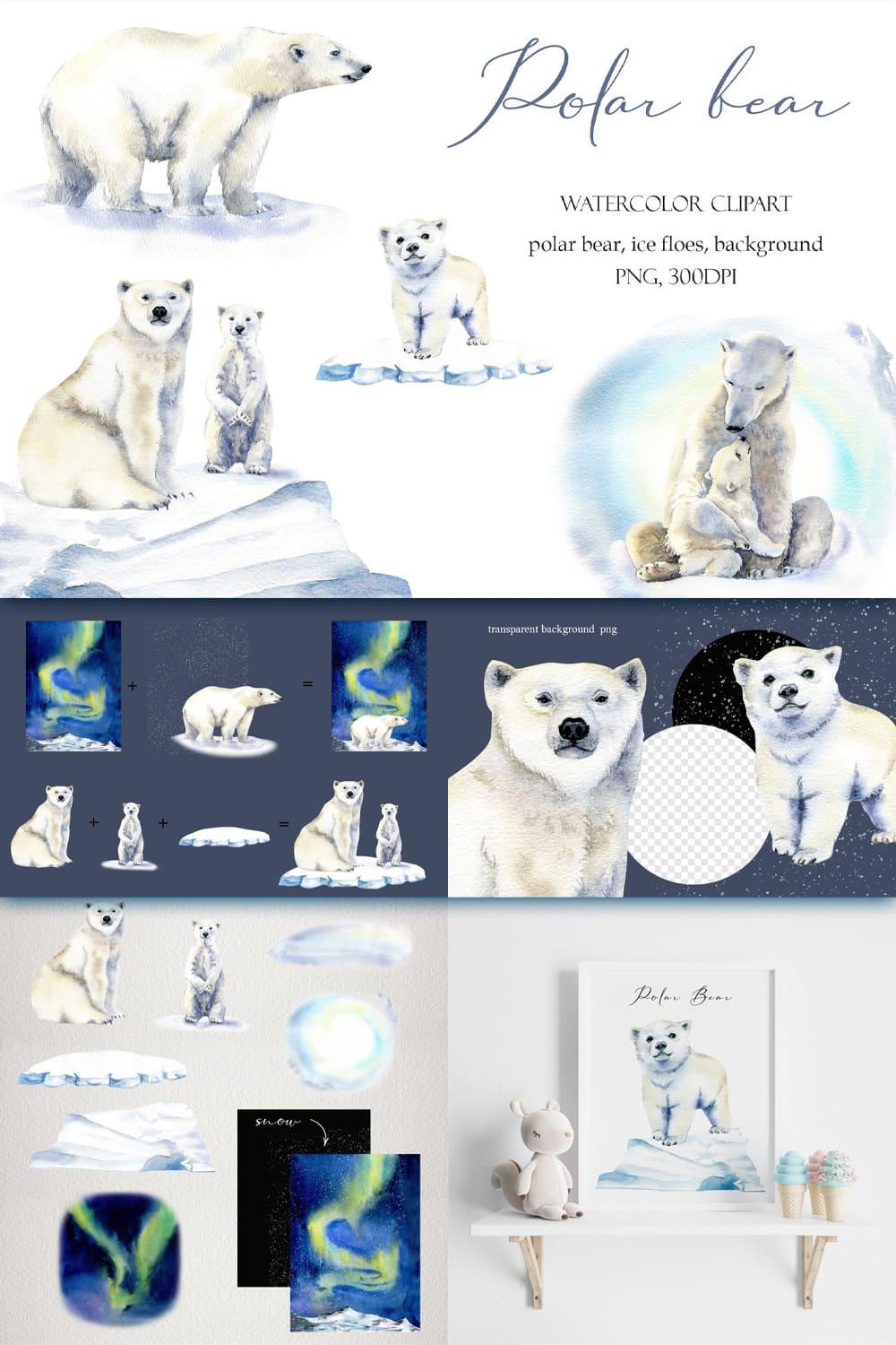 watercolor polar bear clipart winter cute animals pinterest 1000 1500