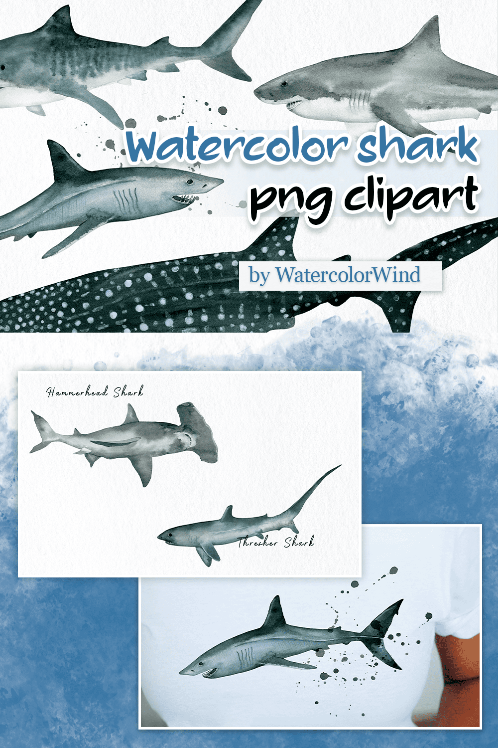 watercolor shark png clipart pinterest