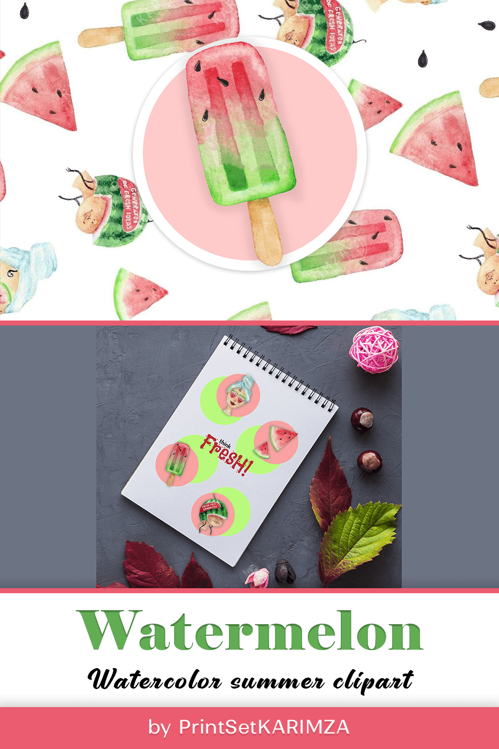 Watercolor summer clipart - pinterest image preview.