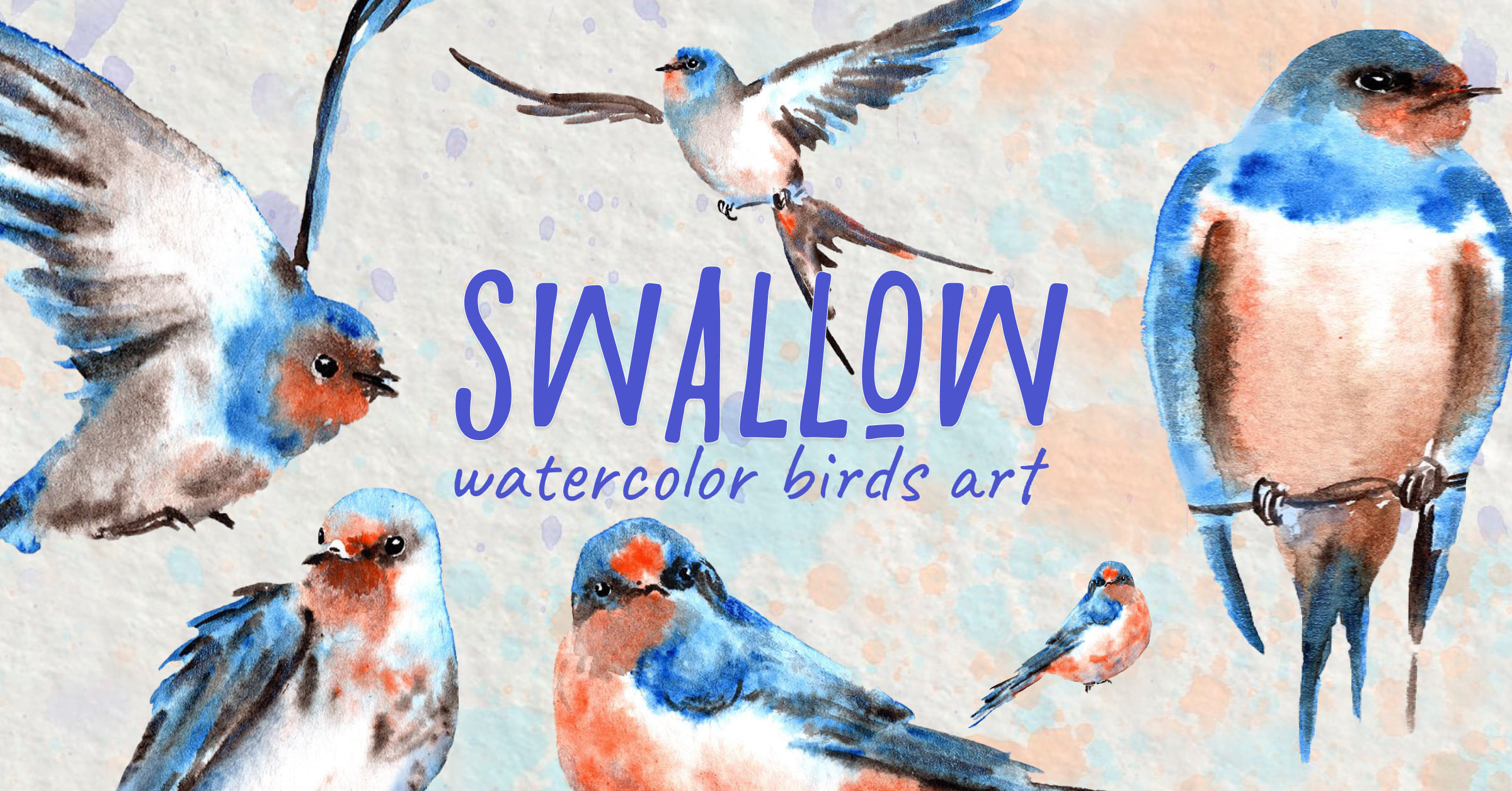 Watercolor swallow birds clip art collection - Facebook page preview.