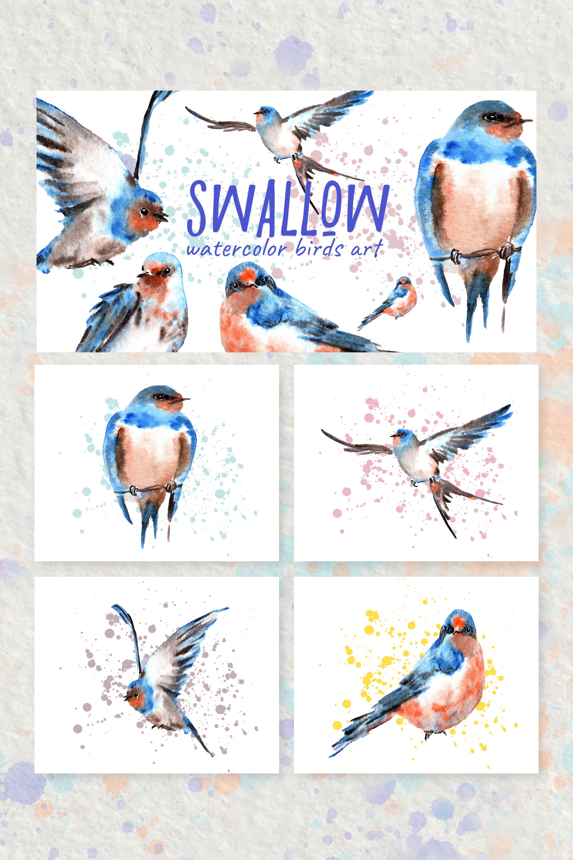 Watercolor swallow birds clip art collection - pinterest image preview.