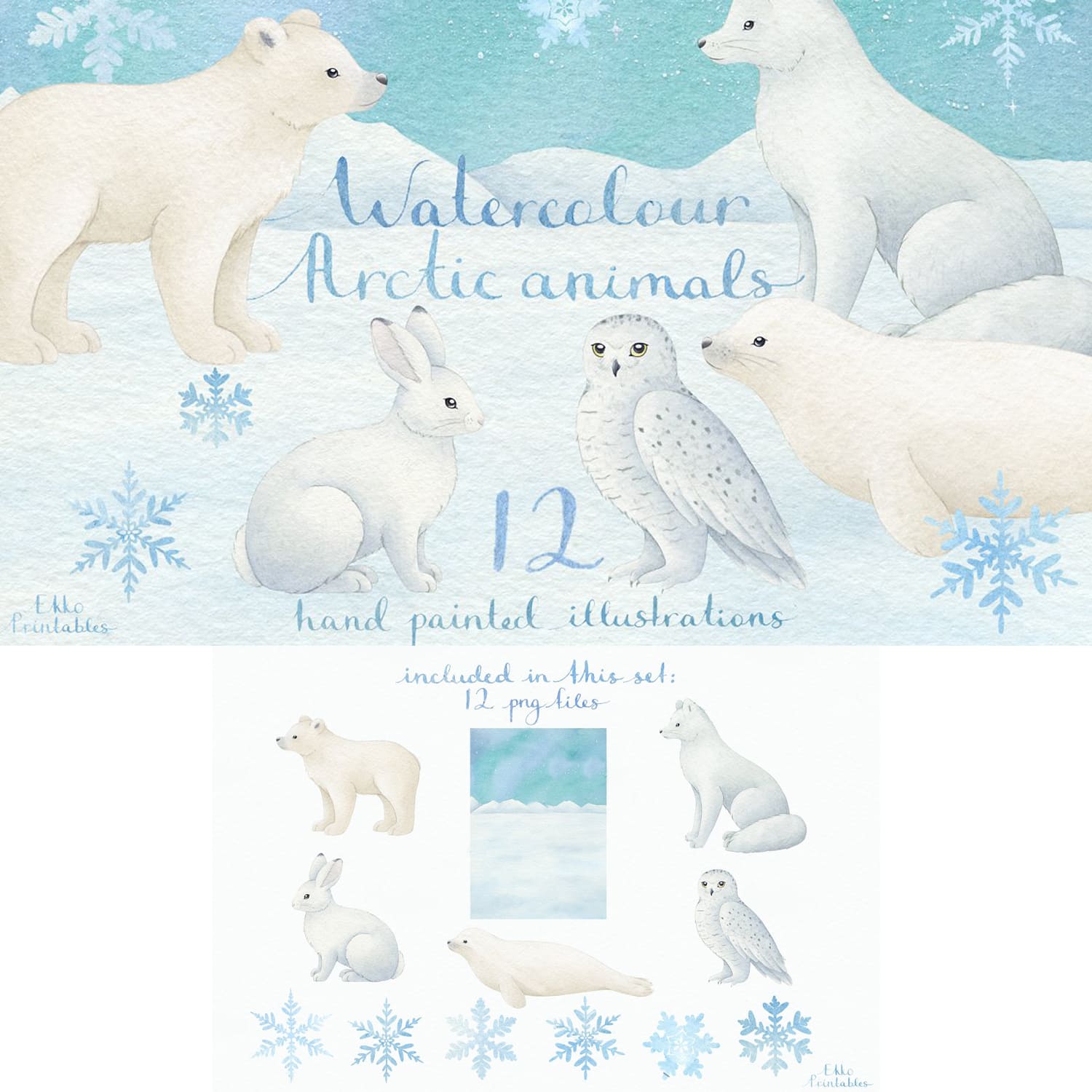 Watercolour Arctic Animals Clipart cover.