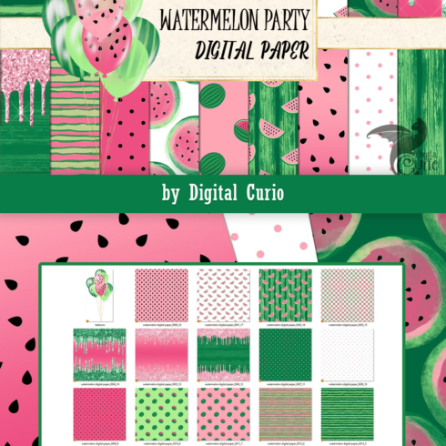Watermelon party digital paper - pinterest image preview.