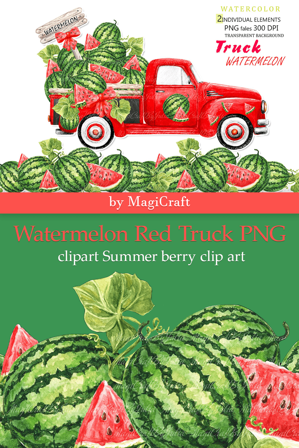 Watermelon Red Truck PNG clipart - pinterest image preview.
