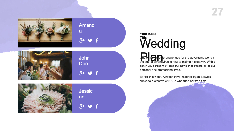 Wedding plan with text and photos.