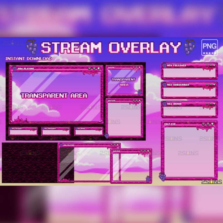 Kawaii twitch overlay package, Stream overlay, Green vtuber overlay ...