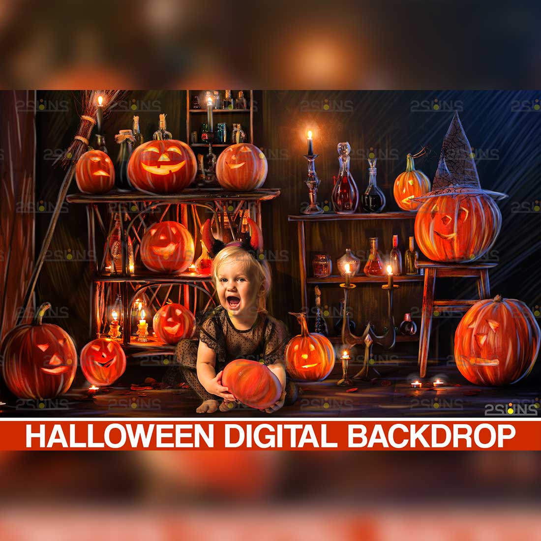 Pumpkin Halloween Photoshop Backdrop Cover Image.