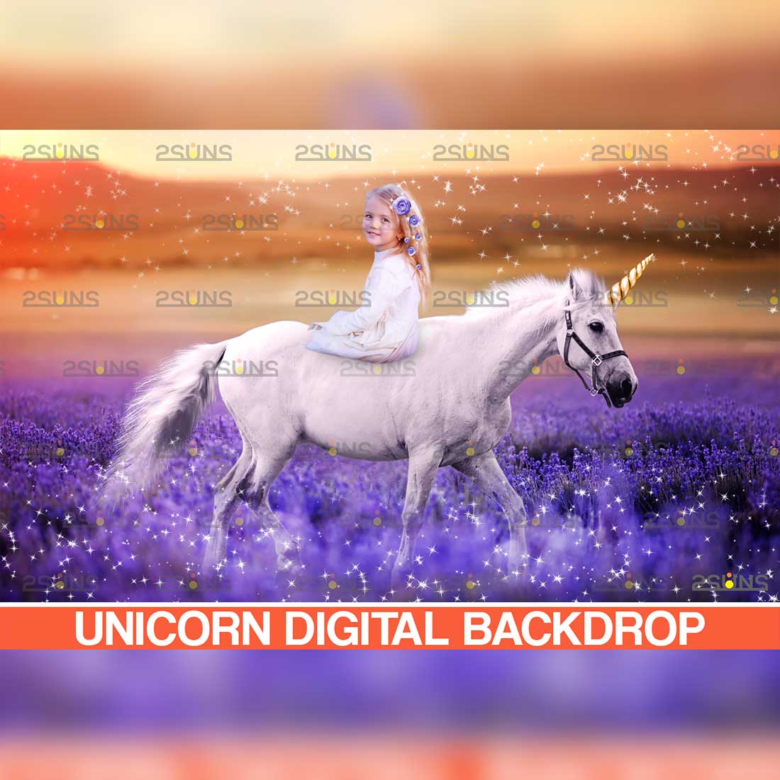 Unicorn Floral Digital Backdrop Background Cover Image.