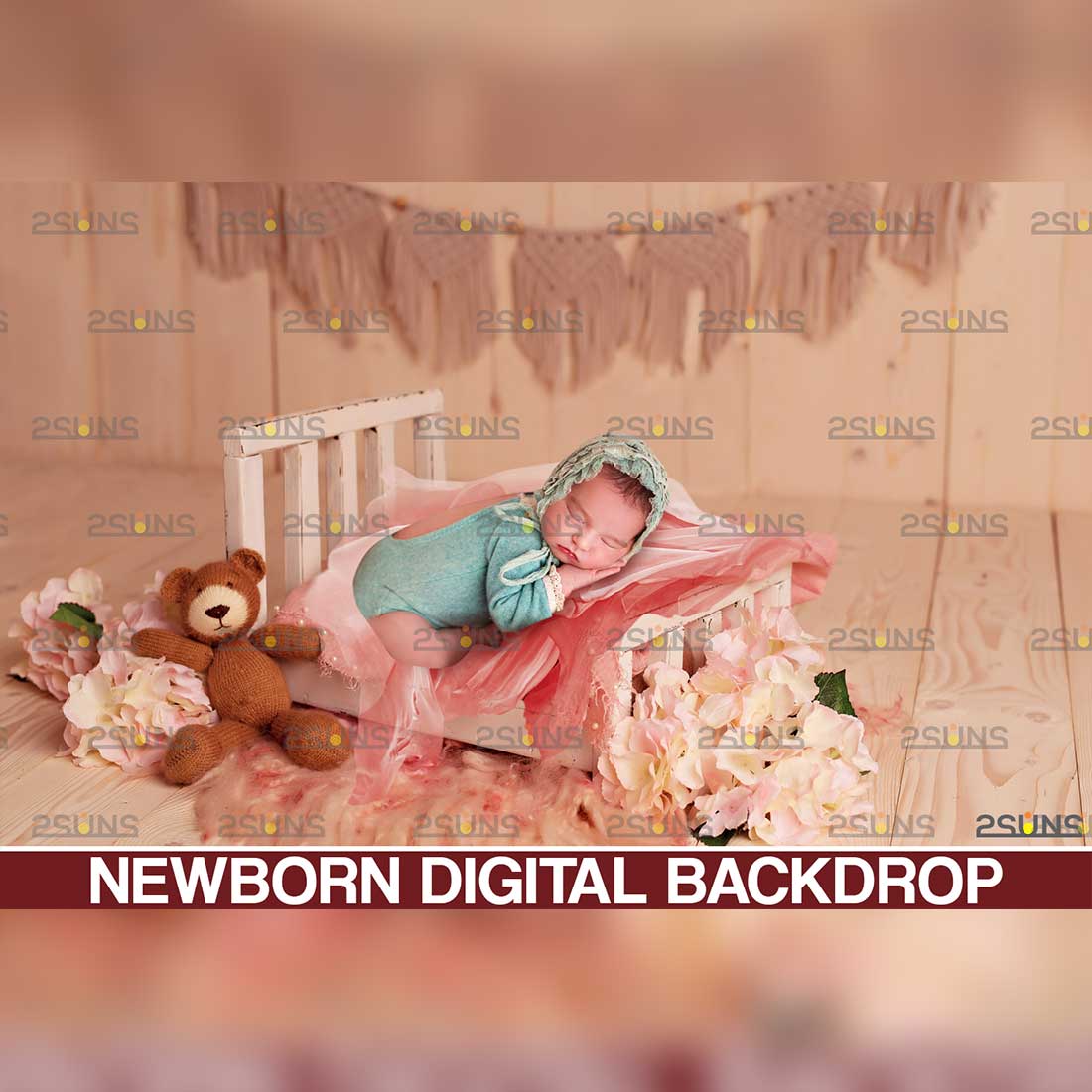 Newborn Baby Floral Digital Backdrops Cover Image.