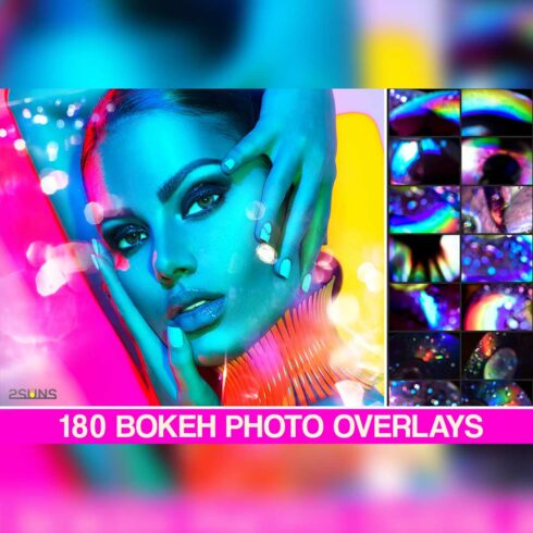 Christmas Neon Bokeh Prism Photoshop Overlays Cover Image.
