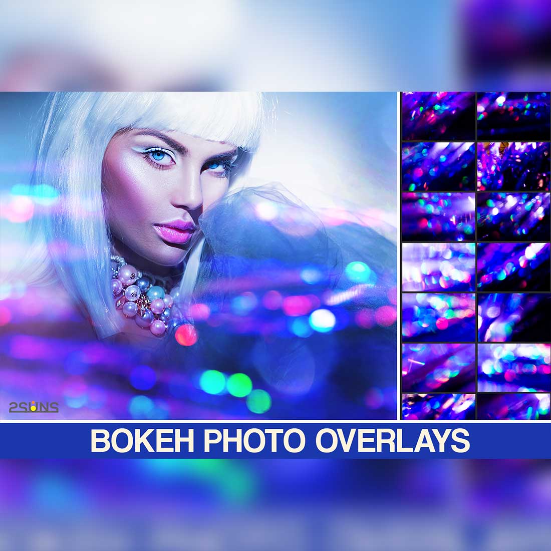Purple Diamond Neon Christmas Bokeh Photoshop Overlays Cover Image.