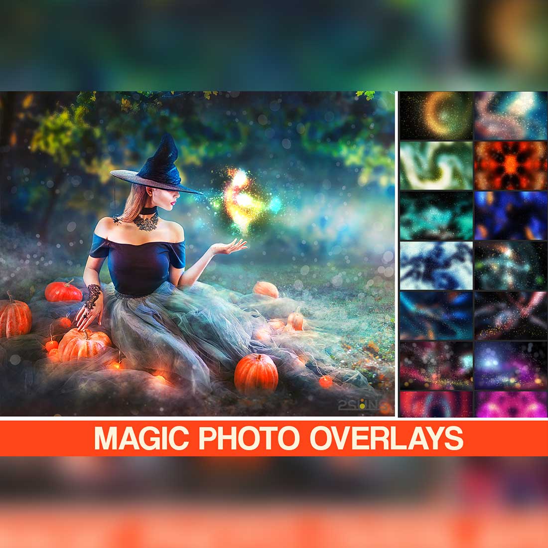Halloween Magic Glitter Photoshop Overlay Cover Image.