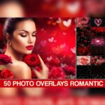 Valentine Bokeh Falling Heart Photoshop Overlay Cover Image.