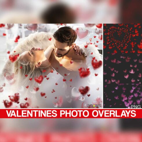 Valentine Bokeh Heart Border Photoshop Overlay Cover Image.