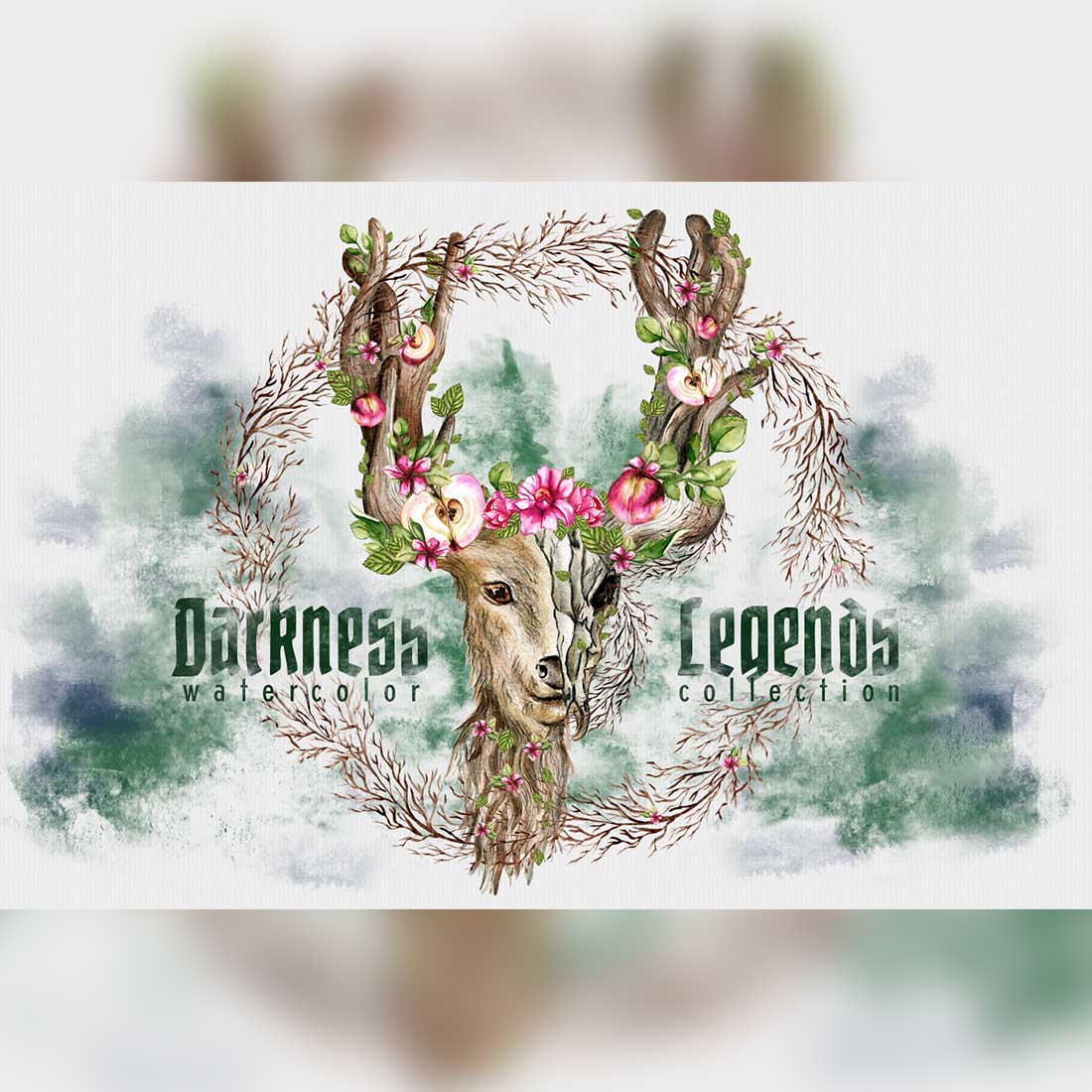 Halloween Gothic Deer Watercolor Digital Illustration Cover Image.