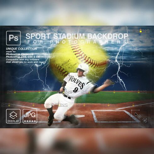 Softball Backdrop Sports Digital Cover Image.