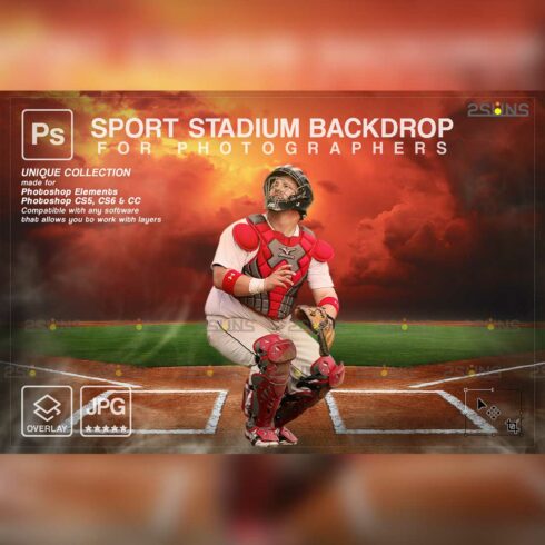 Baseball Backdrop Sports Digital Background Templates Cover Image.