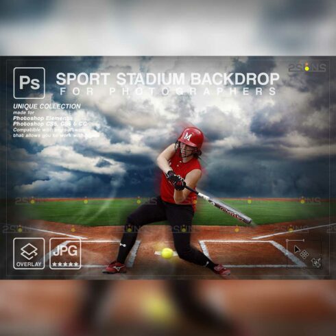 Softball Backdrop Sports Digital Photoshop Overlay Cover Image.