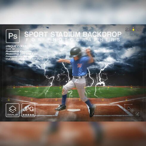 Stylish Baseball Backdrop Sports Digital Photoshop Overlay Cover Image.