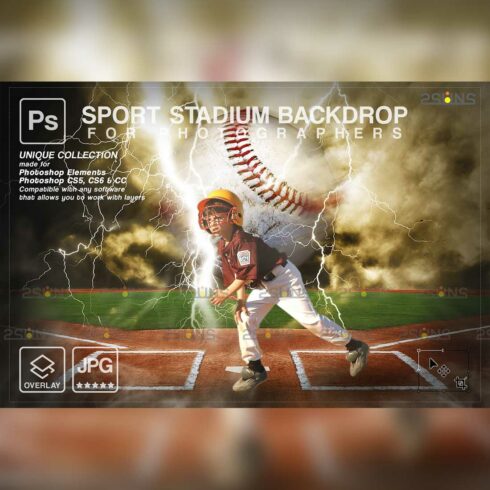 Modern Baseball Backdrop Sports Digital Photoshop Overlay Cover Image.