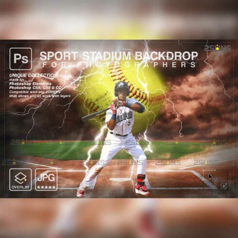 Modern Softball Backdrop Sports Digital Photoshop Overlay Cover Image.