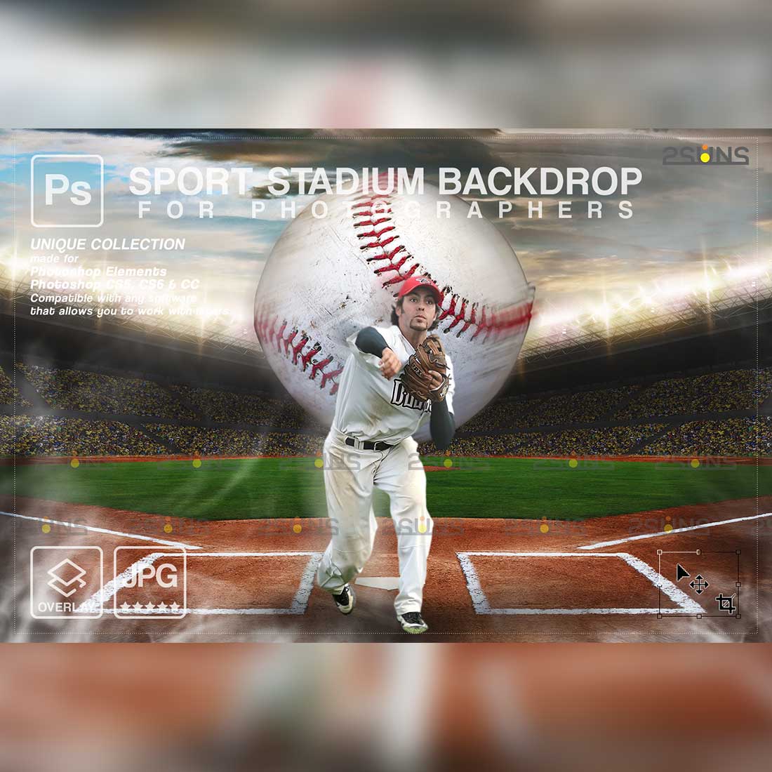 Sports Baseball Backdrop Digital Photoshop Background Overlay Cover Image.