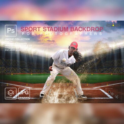 Baseball Backdrop Digital Photoshop Sports Templates Cover Image.