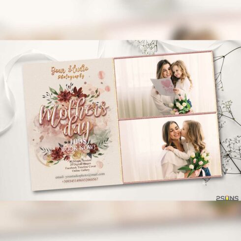 Mothers Day Watercolor Flower Overlay Template Cover Image.