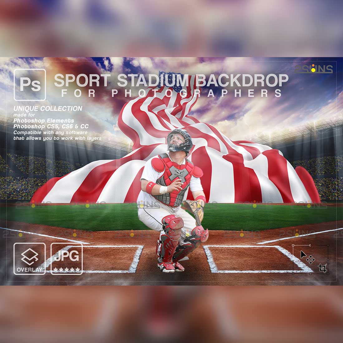 Baseball USA Flag Backdrop Sports Digital Background Cover Image.
