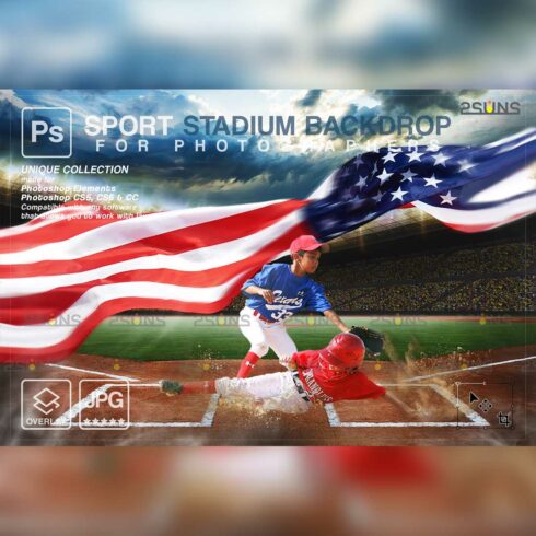 USA Flag Baseball Backdrop Sports Digital Backdrop Cover Image.