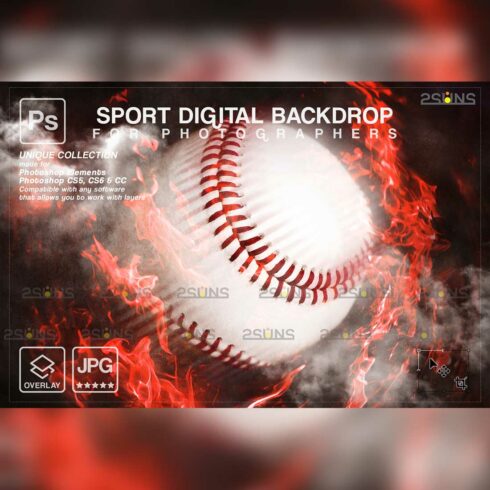 Baseball Fire And Dust Backdrop Sports Digital Photoshop Overlay Cover Image.