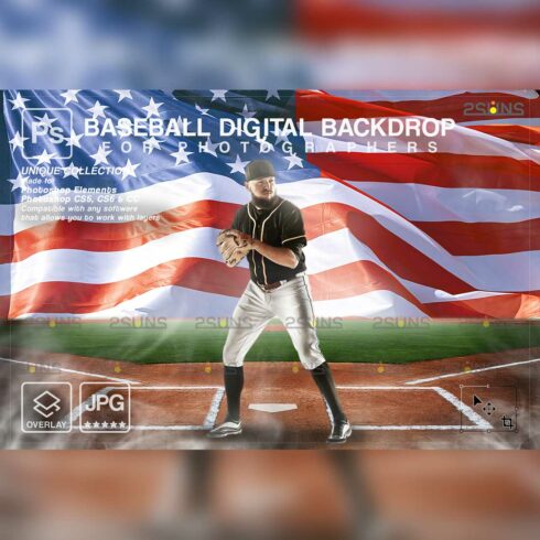 Baseball USA Flag Backdrop Sports Digital Photo Background Cover Image.