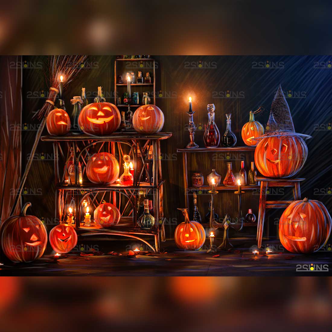 Pumpkin Halloween Photoshop Backdrop Preview Image.