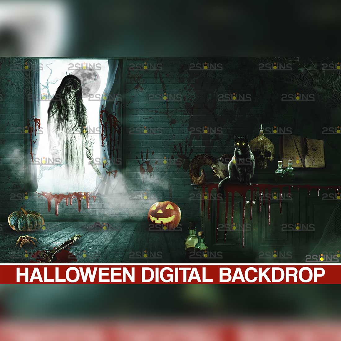 Halloween Ghost Overlay Backdrop Preview Image.