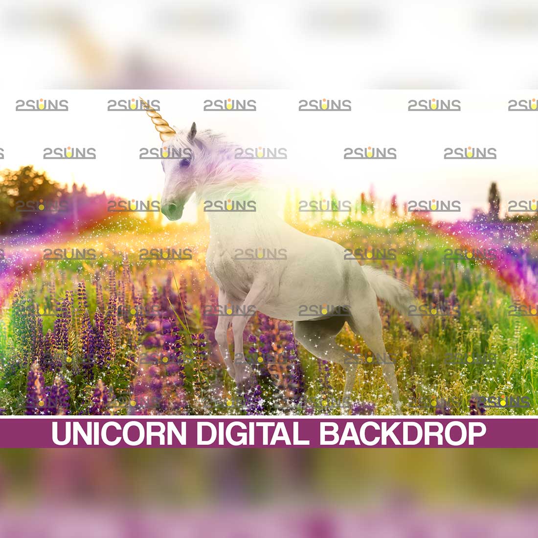Unicorn And Floral Digital Background Preview Image.