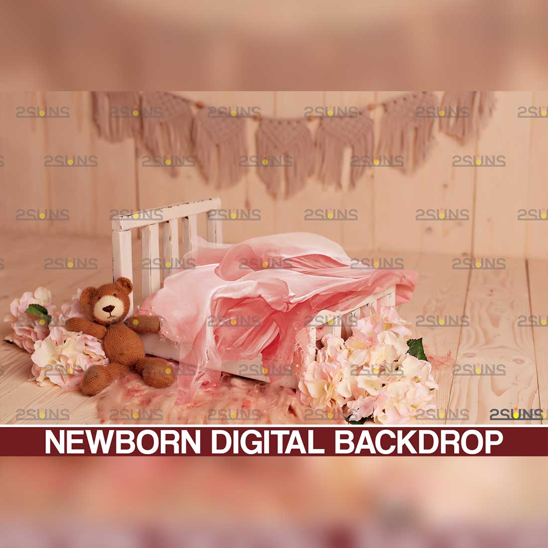 Newborn Baby Floral Digital Backdrops Preview Image.